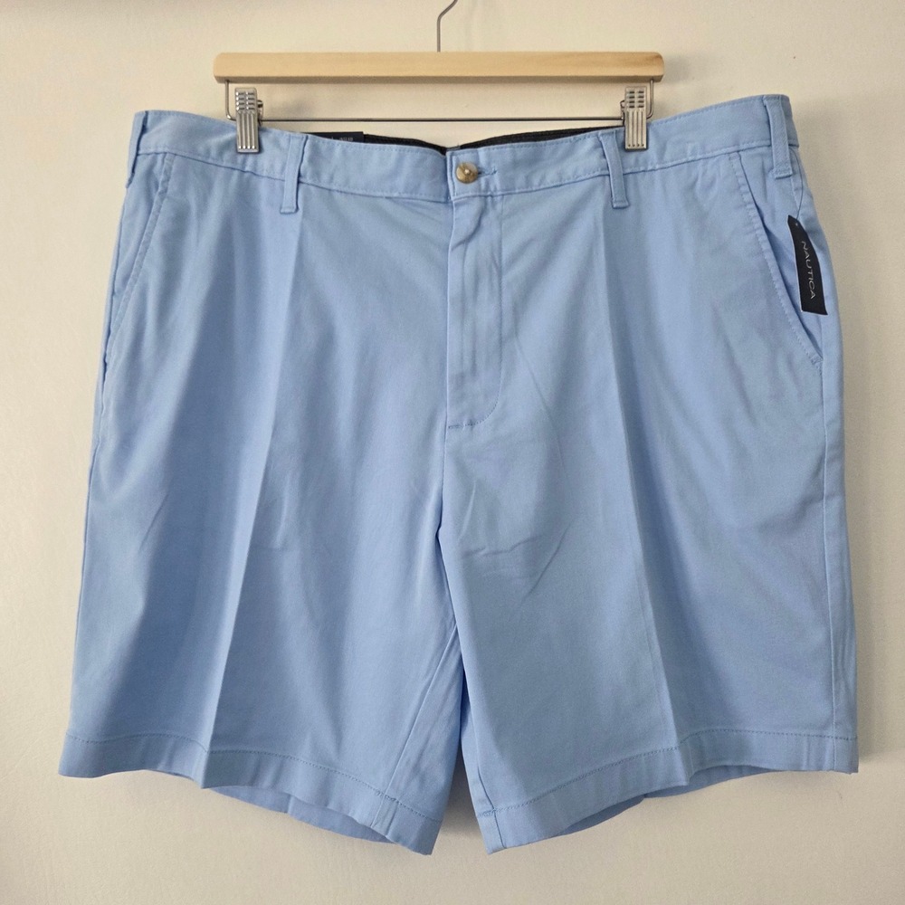 NWT Nautica Deck Shorts Noon Blue Classic Fit Stretch Chino Mens 42 x 8.5